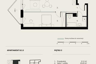 Rzut - Mieszkanie na sprzedaż 2 pokoje o powierzchni 49,33 m² - numer B/3/3 w Ogrodowa 12