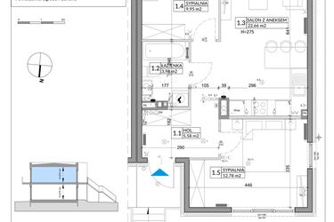 Rzut - Mieszkanie na sprzedaż 3 pokoje o powierzchni 56,89 m² - numer 68B w Osiedle Młodych etap X