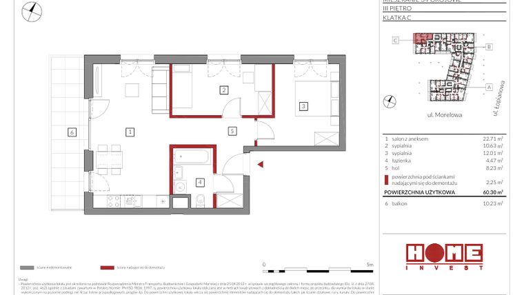 Rzut - Mieszkanie na sprzedaż 3 pokoje o powierzchni 60,3 m² - numer C72 w Przystań Żerań