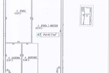 Rzut - Mieszkanie na sprzedaż 2 pokoje o powierzchni 47,71 m² - numer M47 w Nowe Sady 85