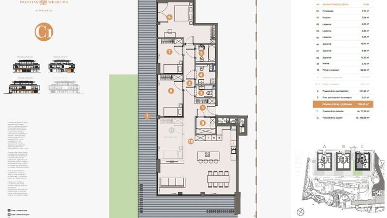 Rzut - Mieszkanie na sprzedaż 4 pokoje o powierzchni 136,45 m² - numer C1 w Przystań Wilhelma