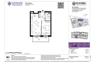 Rzut - Mieszkanie na sprzedaż 2 pokoje o powierzchni 44,14 m² - numer C-20 w Szerokie Residence