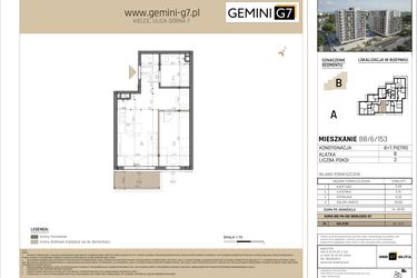 Rzut - Mieszkanie na sprzedaż 1 pokój o powierzchni 38,82 m² - numer B8/6/153 w GEMINI G-7