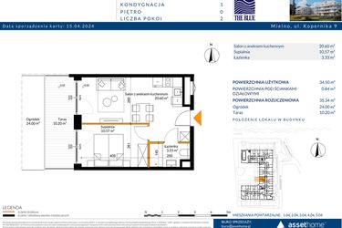 Rzut - Mieszkanie na sprzedaż 2 pokoje o powierzchni 35,34 m² - numer 0.04 w The Blue
