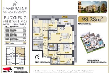 Rzut - Mieszkanie na sprzedaż 5 pokoi o powierzchni 97,36 m² - numer M2.1 w Osiedle Sosnowa G