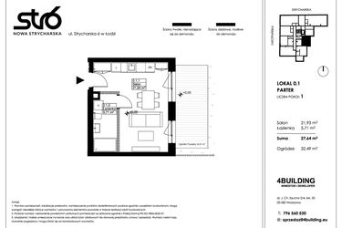 Rzut - Mieszkanie na sprzedaż 1 pokój o powierzchni 27,64 m² - numer 0.1 w Nowa Strycharska | STR 6