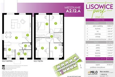 Rzut - Mieszkanie na sprzedaż 4 pokoje o powierzchni 110,32 m² - numer A.2.12.A w Lisowice Park etap 2+