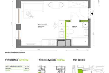 Rzut - Mieszkanie na sprzedaż 1 pokój o powierzchni 26,8 m² - numer A.6.4 w Żywiecka Vita