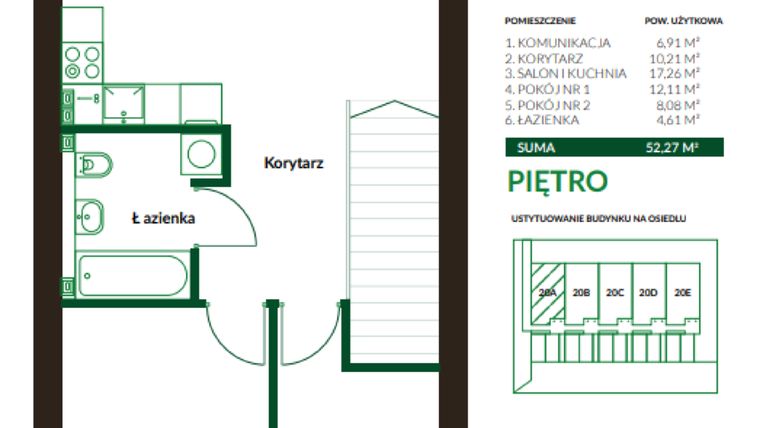 Rzut - Mieszkanie na sprzedaż 4 pokoje o powierzchni 88,17 m² - numer D2 w Ukryte w Zieleni