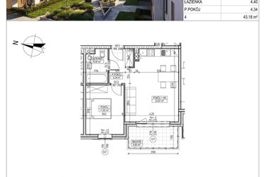 Rzut - Mieszkanie na sprzedaż 2 pokoje o powierzchni 43,18 m² - numer M.B7.02.17 w Osiedle Harmonia bud. B7