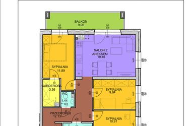 Rzut - Mieszkanie na sprzedaż 4 pokoje o powierzchni 73,62 m² - numer D23 w Osiedle Zuchów
