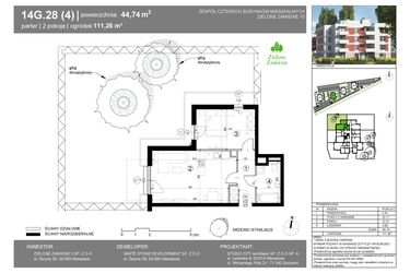 Rzut - Mieszkanie na sprzedaż 2 pokoje o powierzchni 44,74 m² - numer 14G.28 w Zielone Zamienie X