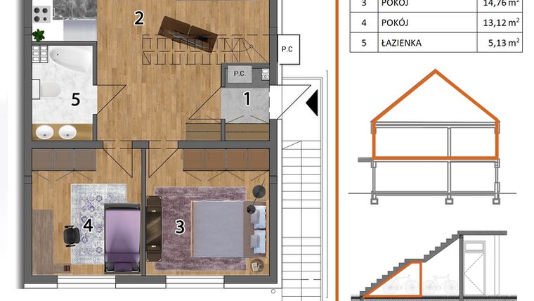 Rzut - Mieszkanie na sprzedaż 4 pokoje o powierzchni 127,9 m² - numer 7P2 w Osiedle Leśnica Las