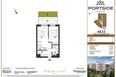 Rzut - Mieszkanie na sprzedaż 2 pokoje o powierzchni 39,48 m² - numer A0.12 w Portside Bałtycka