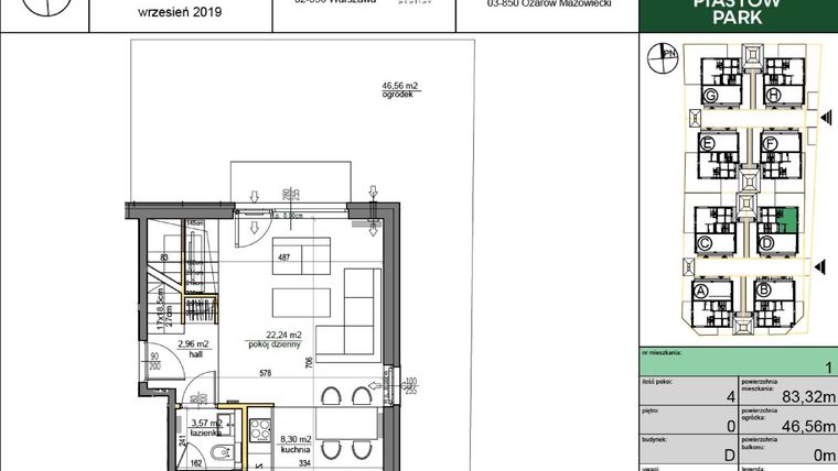Rzut - Mieszkanie na sprzedaż 4 pokoje o powierzchni 79,81 m² - numer D1 w Piastów Park