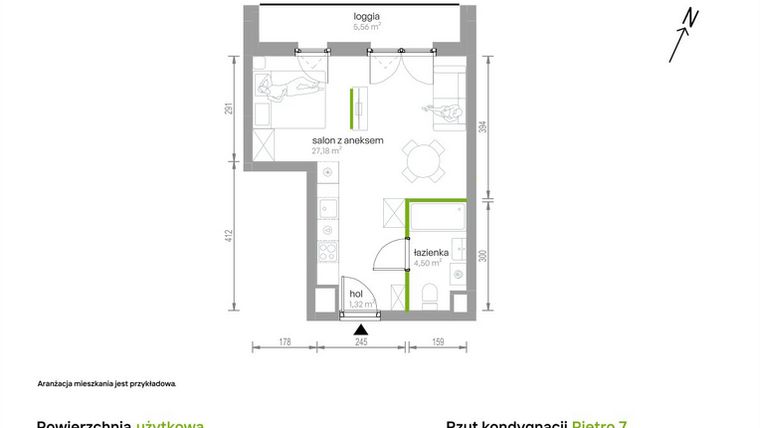 Rzut - Mieszkanie na sprzedaż 1 pokój o powierzchni 33 m² - numer 7/A/08 w Kijowska Vita