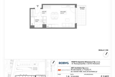 Rzut - Mieszkanie na sprzedaż 1 pokój o powierzchni 30,06 m² - numer E.3M22 w Nowa Wałowa bud. E