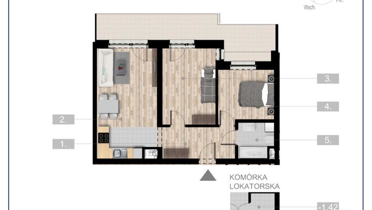 Rzut - Mieszkanie na sprzedaż 3 pokoje o powierzchni 54,86 m² - numer 4 w Szczytno Dąbrowskiego - etap 3
