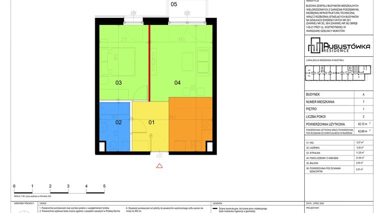Rzut - Mieszkanie na sprzedaż 2 pokoje o powierzchni 42,12 m² - numer A7 w Augustówka Residence