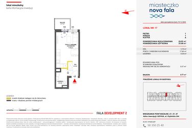 Rzut - Mieszkanie na sprzedaż 1 pokój o powierzchni 26,05 m² - numer 17 w Miasteczko Nova Fala