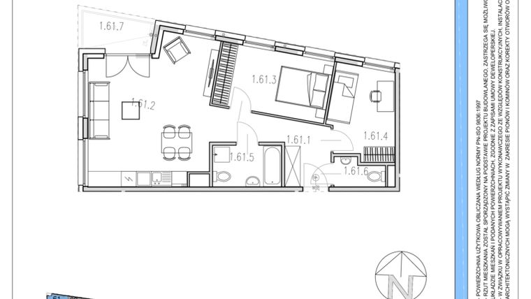 Rzut - Mieszkanie na sprzedaż 3 pokoje o powierzchni 60,2 m² - numer M61 w Osiedle Piltza etap X