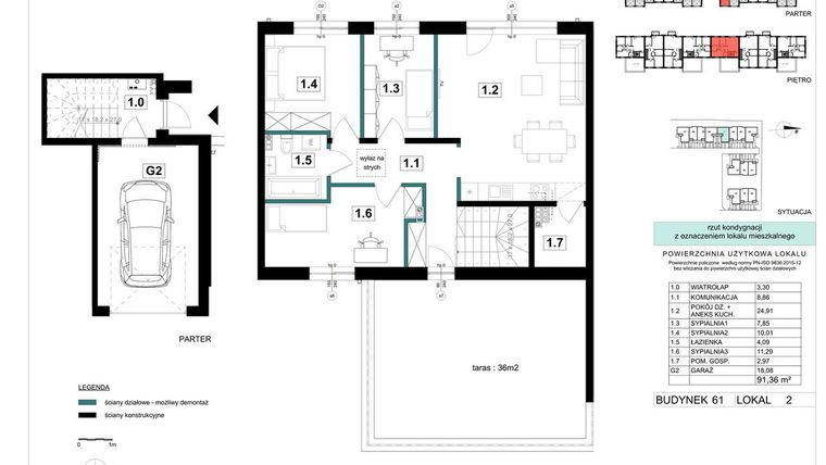 Rzut - Mieszkanie na sprzedaż 4 pokoje o powierzchni 91,31 m² - numer 61-2 w Błonie Bosco