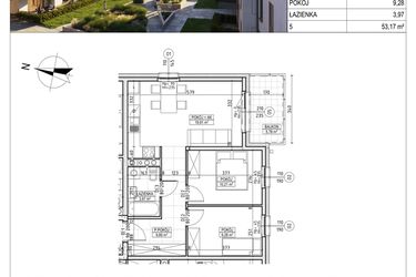 Rzut - Mieszkanie na sprzedaż 3 pokoje o powierzchni 53,17 m² - numer M.B8.01.32 w Osiedle Harmonia bud. B8