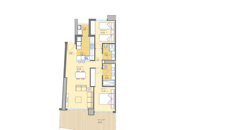 Rzut - Mieszkanie na sprzedaż 2 pokoje o powierzchni 89,38 m² - numer 31-C w Mieszkania w Benidorm - 35824689