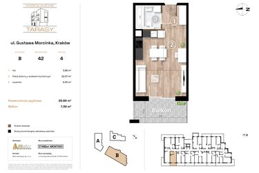 Rzut - Mieszkanie na sprzedaż 1 pokój o powierzchni 29,89 m² - numer B42 w Krzesławickie Tarasy