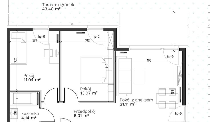 Rzut - Mieszkanie na sprzedaż 3 pokoje o powierzchni 55,37 m² - numer B-2 w Destino