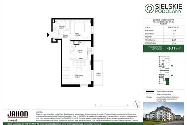 Rzut - Mieszkanie na sprzedaż 2 pokoje o powierzchni 49,09 m² - numer C.A7 w Sielskie Podolany II