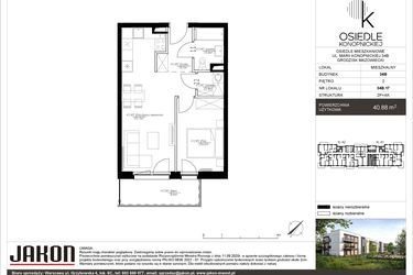 Rzut - Mieszkanie na sprzedaż 2 pokoje o powierzchni 40,88 m² - numer 34B.17 w Osiedle Konopnickiej etap II