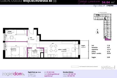 Rzut - Mieszkanie na sprzedaż 3 pokoje o powierzchni 54,04 m² - numer 8 w Wojciechowska Square