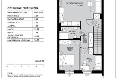 Rzut - Mieszkanie na sprzedaż 3 pokoje o powierzchni 56,22 m² - numer C4 w Kowalove etap 2