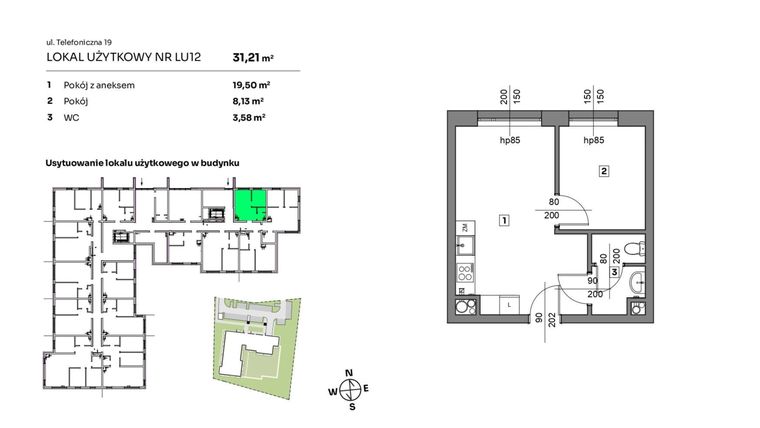 Rzut - Mieszkanie na sprzedaż 2 pokoje o powierzchni 31,21 m² - numer L.U. 12 w Nova Radiostacja - apartamenty inwestycyjne