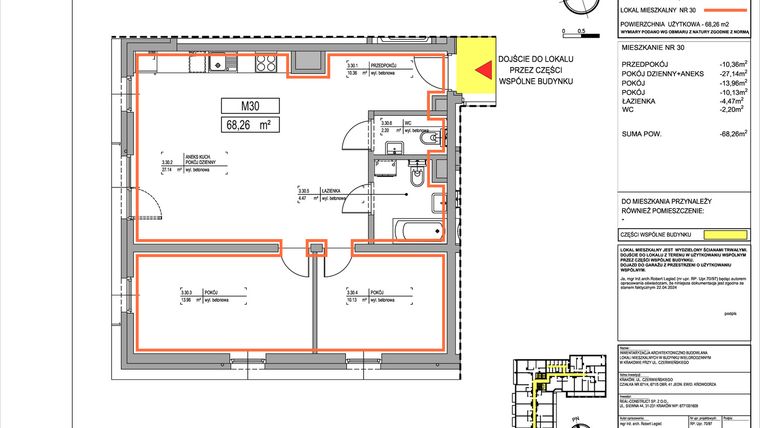 Rzut - Mieszkanie na sprzedaż 3 pokoje o powierzchni 68,26 m² - numer 3.30 w Czerwieńskiego 3