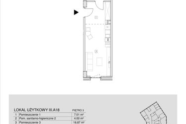 Rzut - Mieszkanie na sprzedaż 1 pokój o powierzchni 27,88 m² - numer III.A.18 w Krakowska 35 - Apartamenty Inwestycyjne