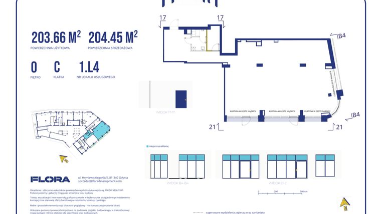 Rzut - Lokal użytkowy na sprzedaż 1 pokój o powierzchni 203,66 m² - numer 1.L4 w Piotra 4
