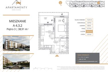 Rzut - Mieszkanie na sprzedaż 2 pokoje o powierzchni 38,91 m² - numer A4.3.2 w Apartamenty Nowe Miasto