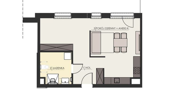 Rzut - Mieszkanie na sprzedaż 2 pokoje o powierzchni 48,74 m² - numer 4 w Osiedle Platinum III