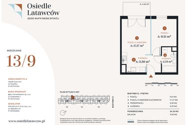 Rzut - Mieszkanie na sprzedaż 2 pokoje o powierzchni 34,33 m² - numer D13-9 w Osiedle Latawców