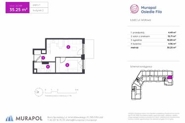 Rzut - Mieszkanie na sprzedaż 2 pokoje o powierzchni 35,25 m² - numer 2.C.1.09 w Murapol Osiedle Filo etap II