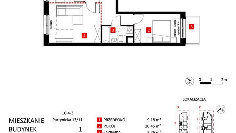 Rzut - Mieszkanie na sprzedaż 2 pokoje o powierzchni 48,83 m² - numer AJ_13/11 w Apartamenty Jeździecka