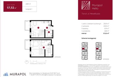 Rzut - Mieszkanie na sprzedaż 1 pokój o powierzchni 57,52 m² - numer 1.A.2.10 w Murapol Helio bud. 1 i 4