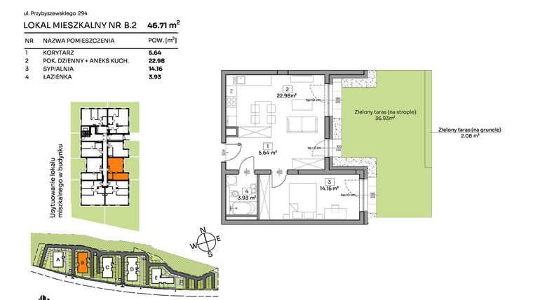 Rzut - Mieszkanie na sprzedaż 2 pokoje o powierzchni 46,71 m² - numer B.2 w Och!Widzew