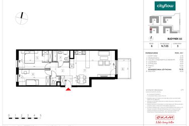 Rzut - Mieszkanie na sprzedaż 3 pokoje o powierzchni 74,1 m² - numer N.7.05 w CityFlow etap II