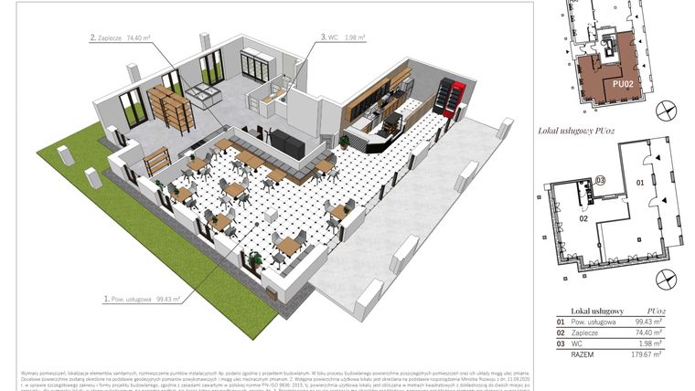 Rzut - Lokal użytkowy na sprzedaż 2 pokoje o powierzchni 179,67 m² - numer PU02 w Przy Parku etap II