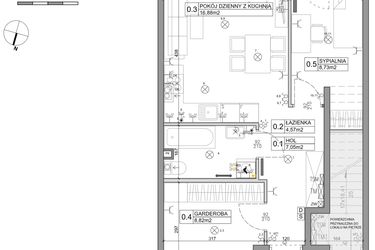 Rzut - Mieszkanie na sprzedaż 3 pokoje o powierzchni 48,03 m² - numer 85 w Manufaktura Marki 2 etap IV
