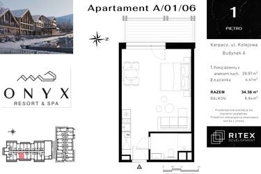 Rzut - Mieszkanie na sprzedaż 1 pokój o powierzchni 34,55 m² - numer NR 01.A6 w Onyx Resort & Spa