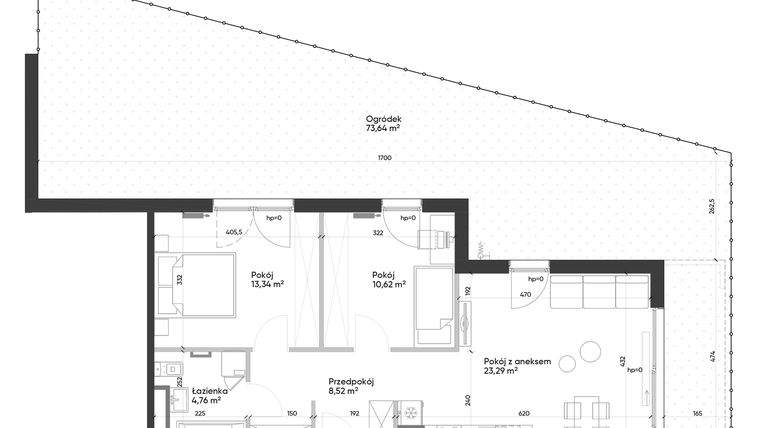 Rzut - Mieszkanie na sprzedaż 3 pokoje o powierzchni 60,53 m² - numer 1A_M11 w U Przybyszewskiego etap 4